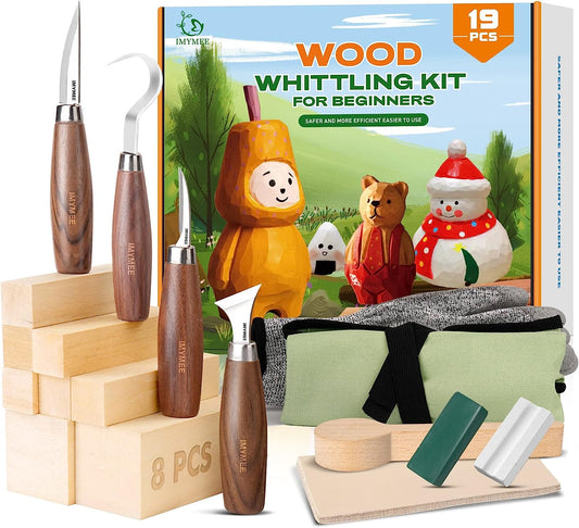 JJ CARE Wood Carving Kit - Premium Wood Whittling Kit 10 Wood Blocks + 8  SK7 Carbon Steel Tools - Beginner Whittling Kit for Kids and Adults,  Basswood Carving Kit, Soap Carving Set