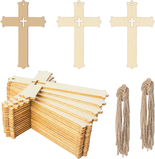 Bright Creations Wooden Cross Keychain for Men, Women, Sunday School, Crafts (1.2 x 1.75 in, 50 Pack)