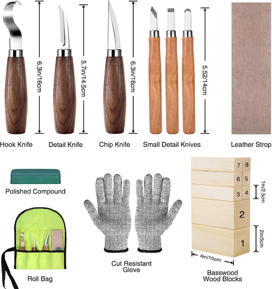 Wood Carving Kit for Beginners - Whittling kit with Rhino - Linden  Woodworking Kit for Kids, Adults - Wood Carving Stainless Steel Knife with  Wooden