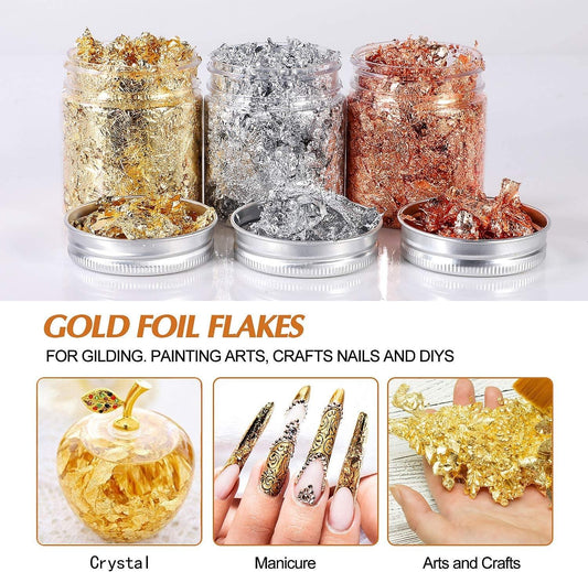 Mingjieus gold foil flakes, 24 color, metallic foil flakes, gilding flakes,  gold leaf flakes, gold flakes