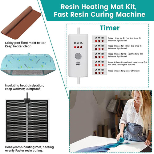 Resin Heating Mat with Cover Timer, Fast Resin Curing Mat, Epoxy Heater  Silicone Heat Pad Drying Machine