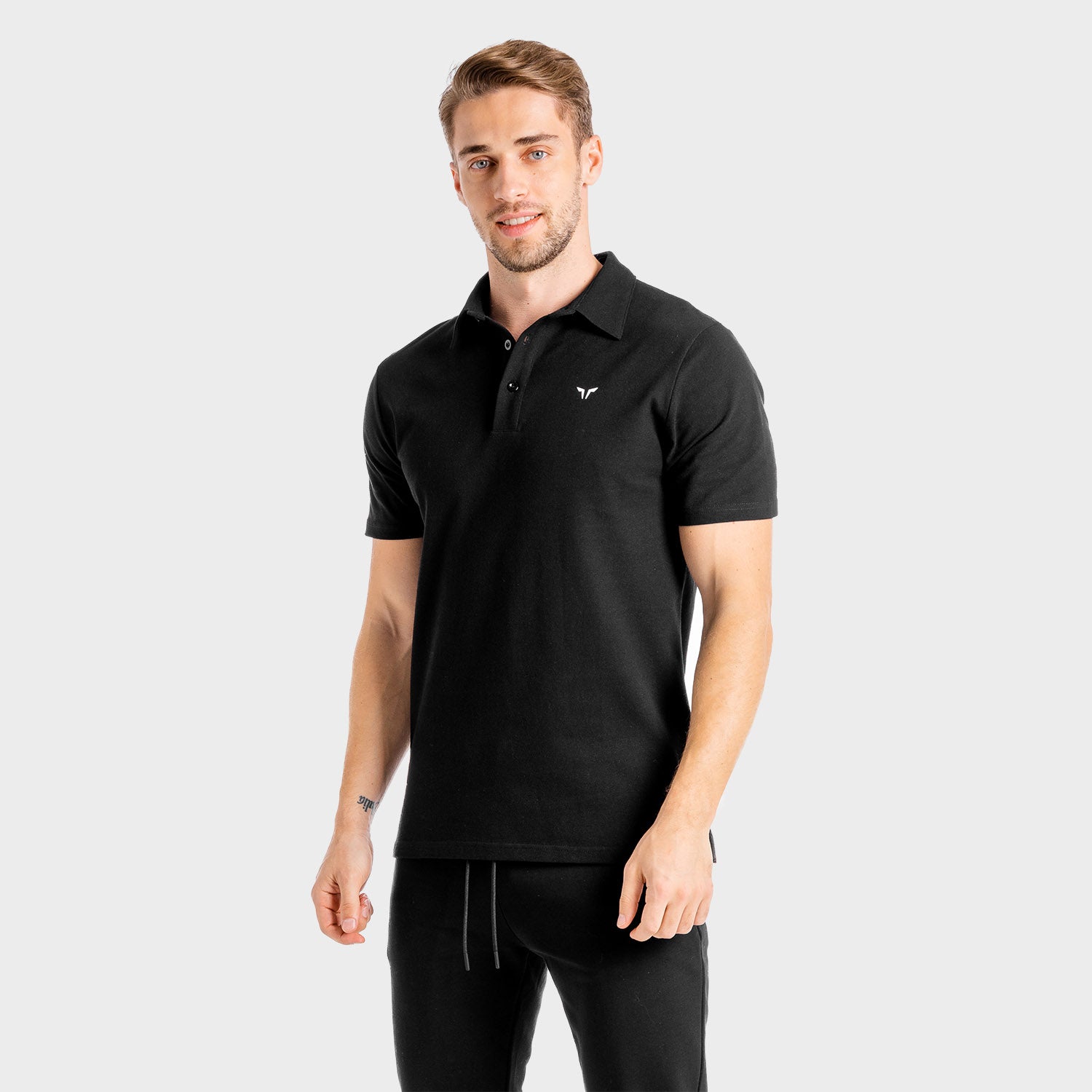 SQUATWOLF-workout-shirts-for-men-core-polo-black-gym-wear