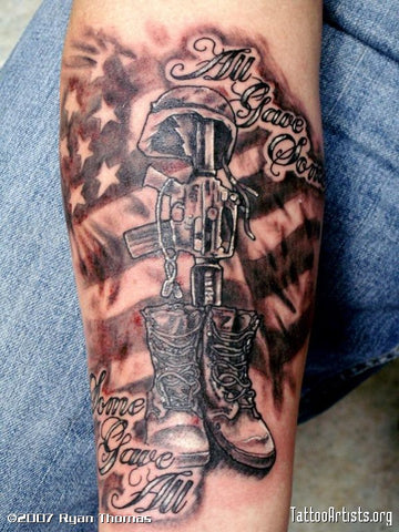 military memorial boots rifle helmet tattoo