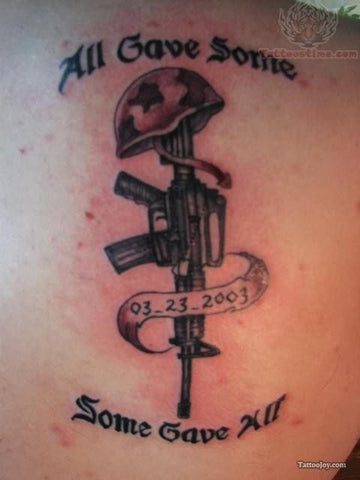 military memorial boots rifle helmet tattoo