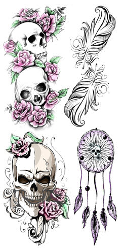 floral skull tattoo