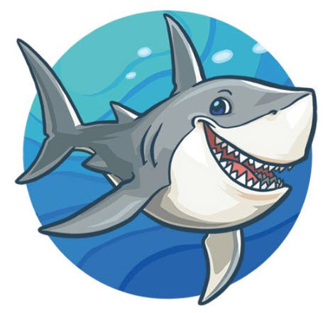 happy shark clipart bw