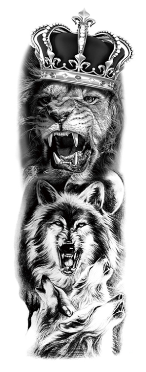 Full Sleeve Arm/Leg Tattoo Clockwork Lion and Wolves – Tattoo for