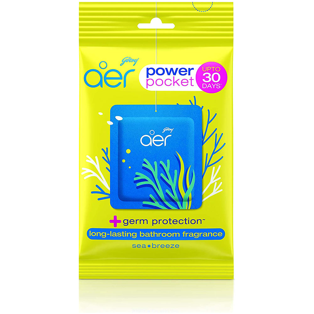 Godrej Aer Power Pocket Bathroom Fragrance - Sea Breeze with pack of 12