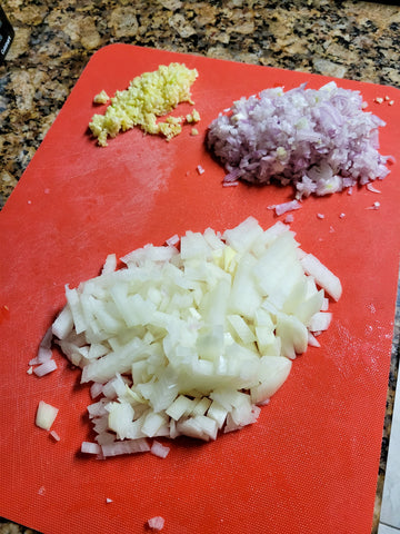 Chopped onion, shallots and garlic