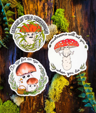 Adorably dangerous trio, mushroom sticker set