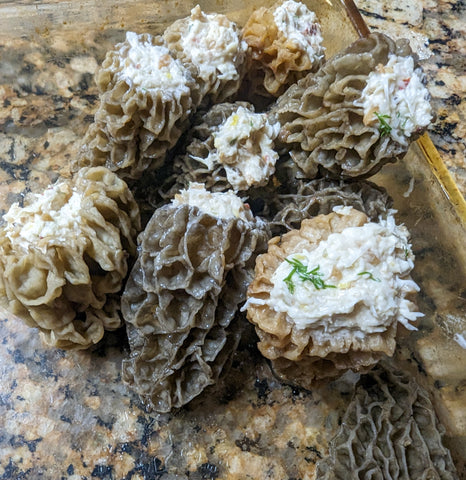Morel mushrooms stuffed with crab