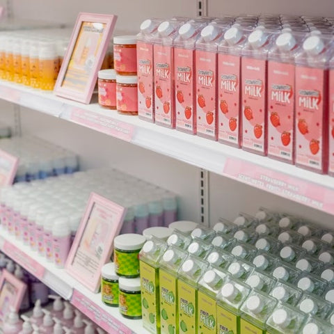 Milk Jelli's Bubble Bath products on shelves at their SLC store.