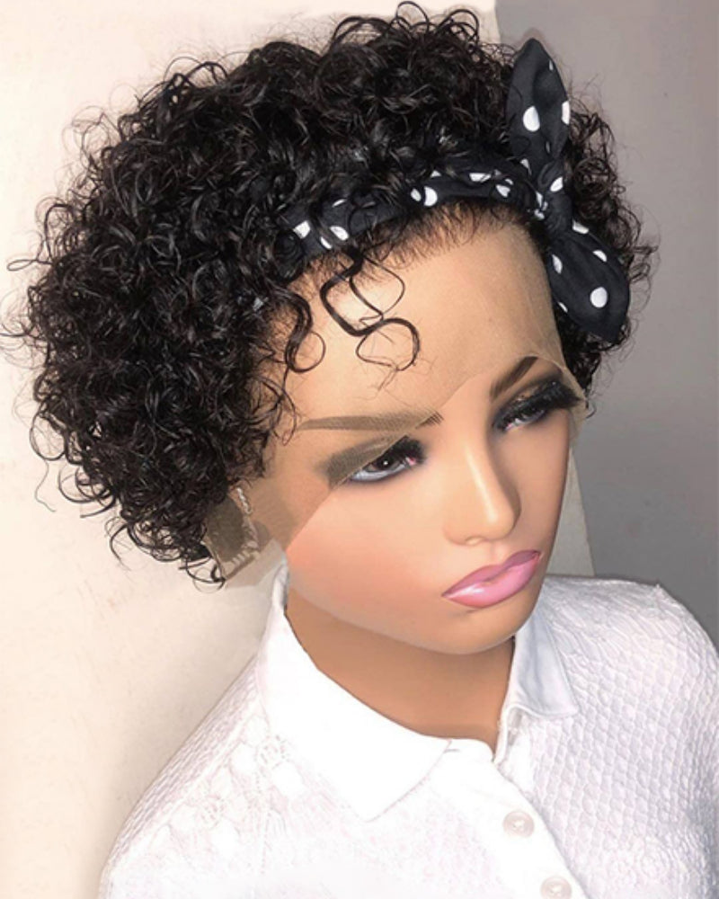 Short Curly Pixie Cut Lace Front Wigs Human Hair 13x1 Front Wig 180 Density