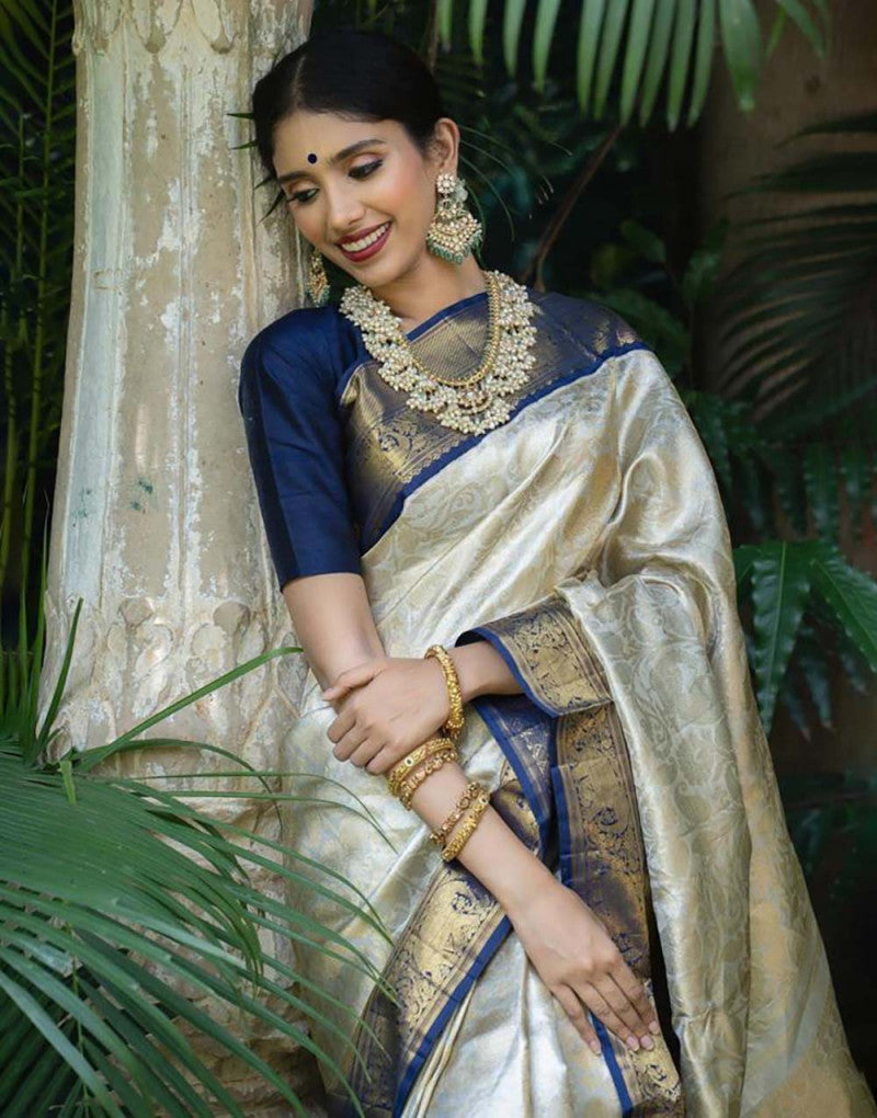 Beautiful Soft Silk Saree Beautiful Gold Zari Checked Brocade Saree Fow  Women Sari Blue Dual Tone and Gold Zari Saree for Women Sari -  Sweden