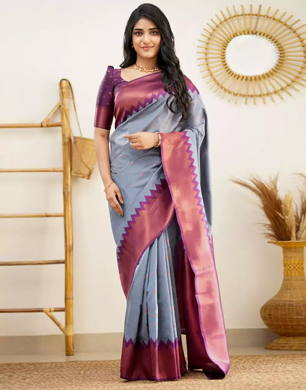 Fabulous Grey Colour Banarasi Soft Silk Saree – Sareewave