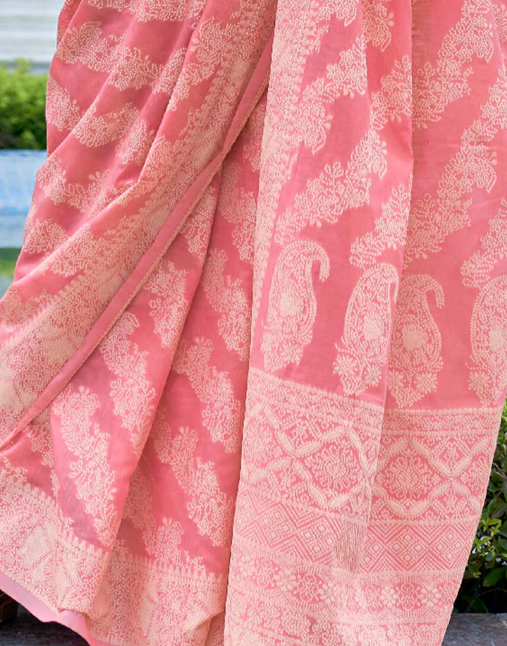 Rose Pink Colour  Lucknowi Chikankari Cotton Silk Saree