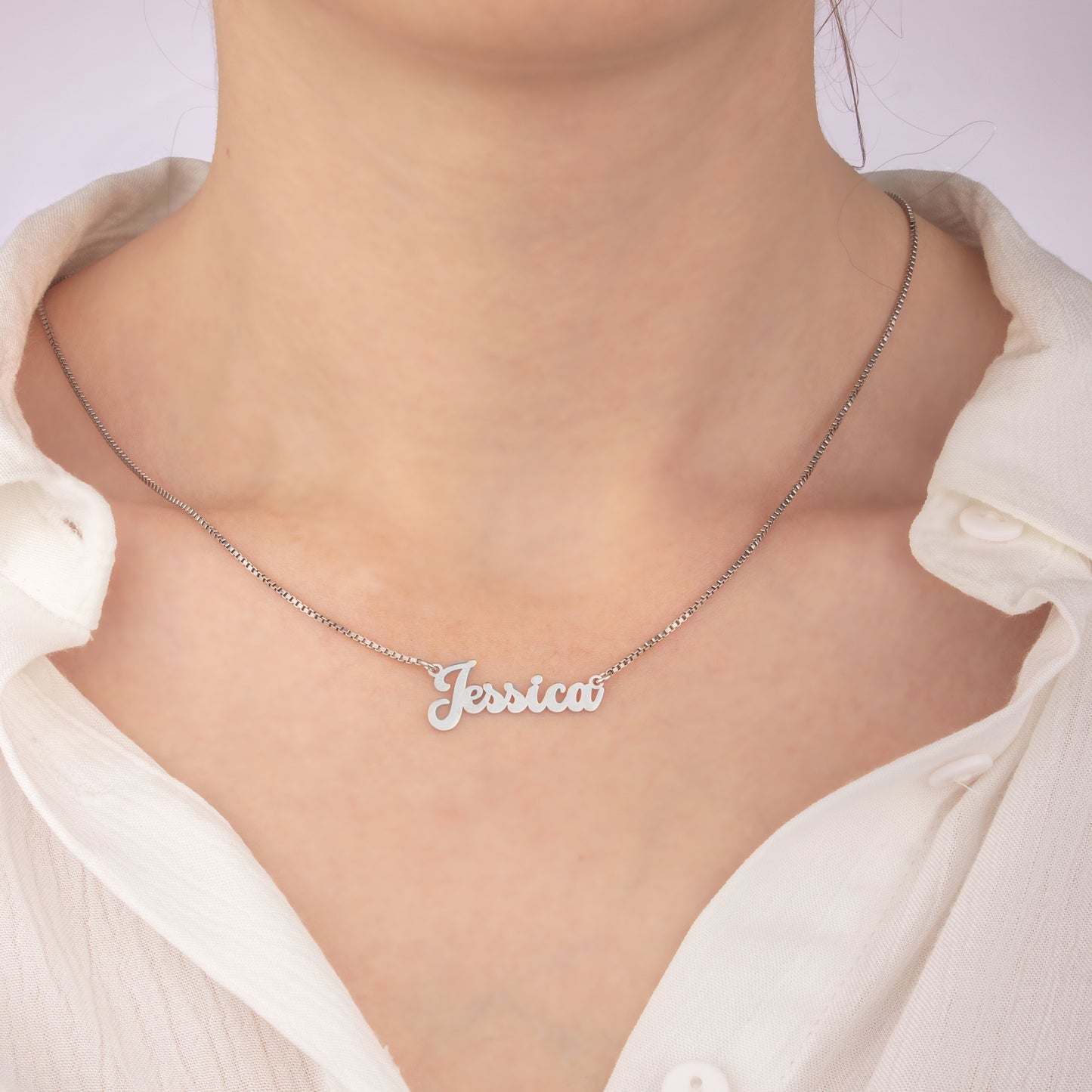 Box Chain Sterlin Silver Name Necklace