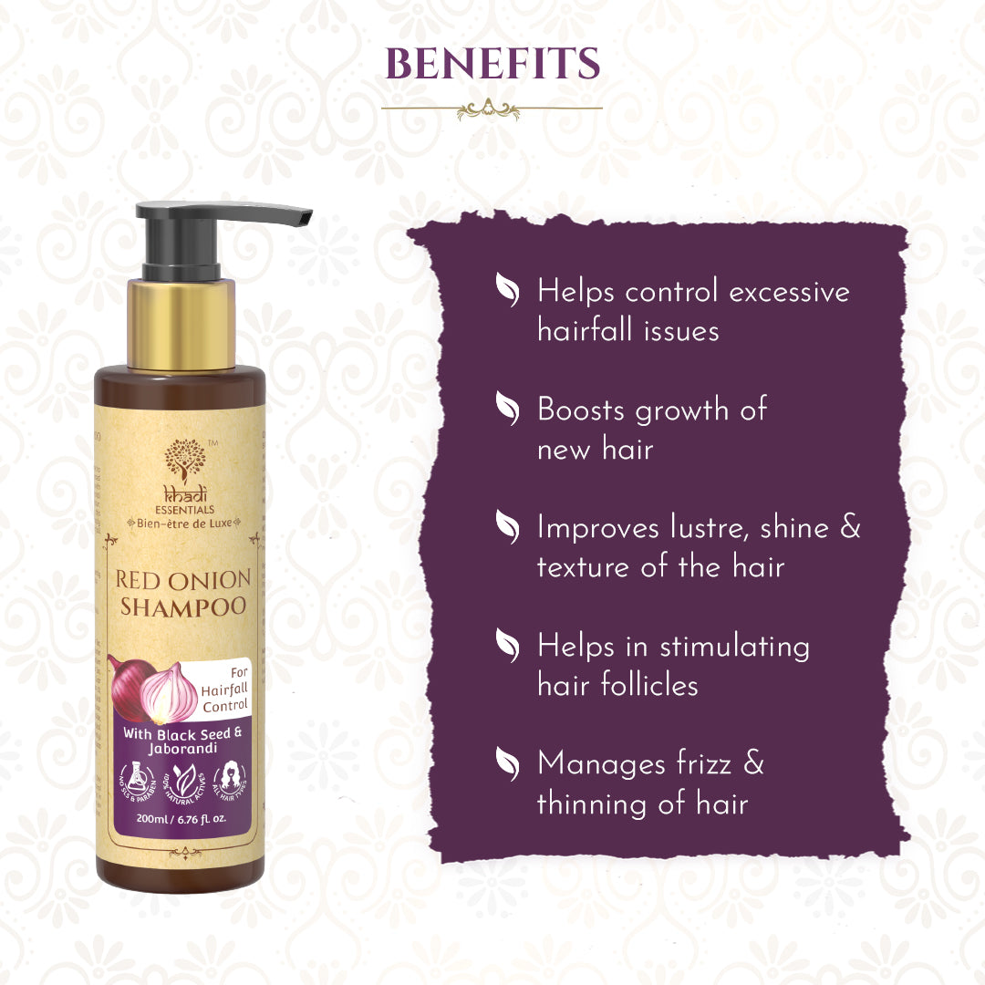 Hairfall Control In Two Steps- Red Onion And Black Seed Oil And Shampo –  Khadi Essentials