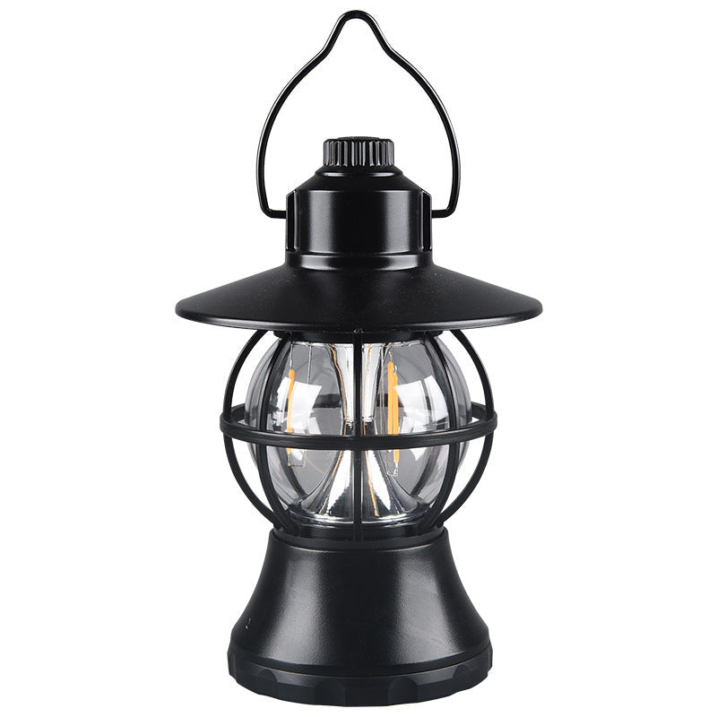 Retro Lanterne de Camping Portable Multi-fonction Imperméable Lampe d'Eclairage Extérieur, Noir / Batterie