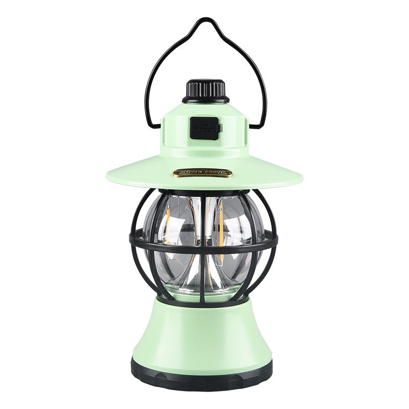 Retro Lanterne de Camping Portable Multi-fonction Imperméable Lampe d'Eclairage Extérieur, Vert / Rechargeable