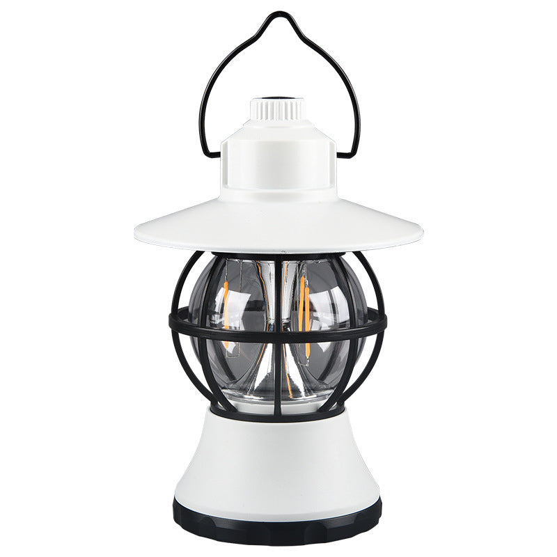 Retro Lanterne de Camping Portable Multi-fonction Imperméable Lampe d'Eclairage Extérieur, Blanc / Batterie