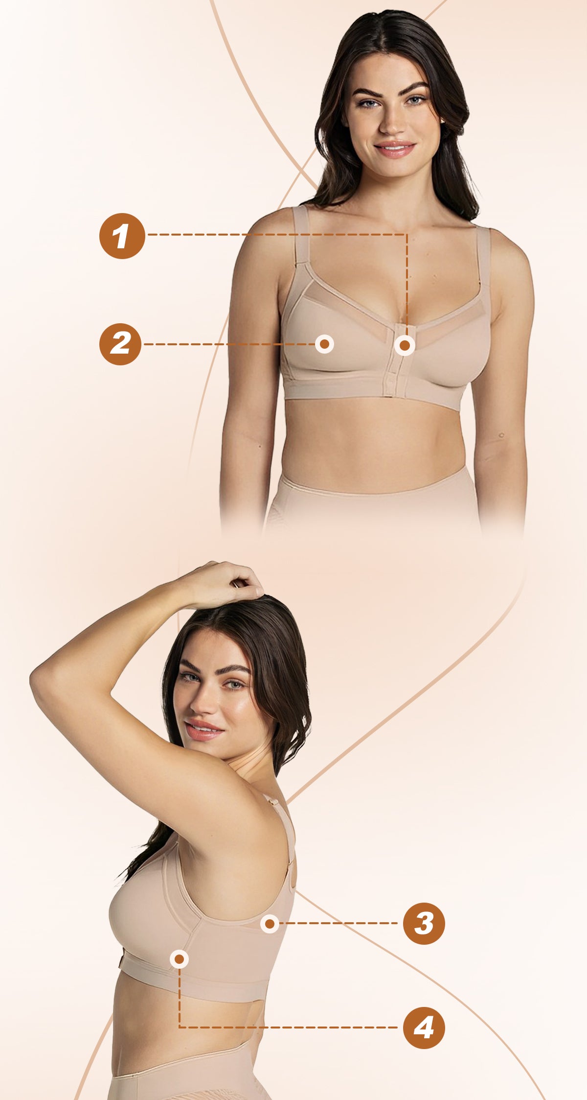 Helen Bra-Front Closure Posture Wireless Back Support Full Coverage Bra (BUY  1 GET 2 FREE)-BEIGE - Woobilly