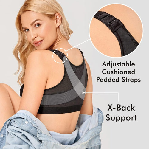 EFINNY Womens Front Closure Full Coverage Back Support Posture Corrector Bra  Breathable Wirefree Underwear Sports Support Fitness Vest Bras 