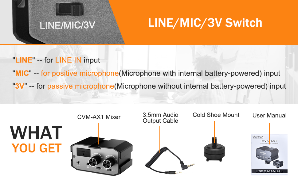 Comica CVM-AX1 Camera-Mount Dual Channel Audio Mixer