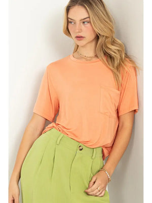 Oversized Pocket Tee- Creamy Peach - KT & Co. Boutique