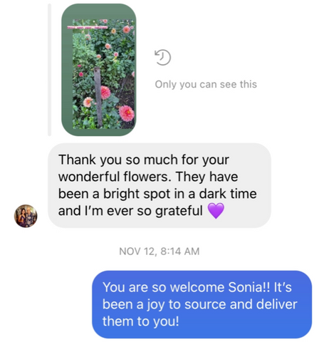 Feedback customer love seasonal flower project brooklyn flower subscription nyc molly oliver flowers emotional support flowers