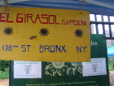 El Girasol Community Garden Farmers Market sign South Bronx NYC