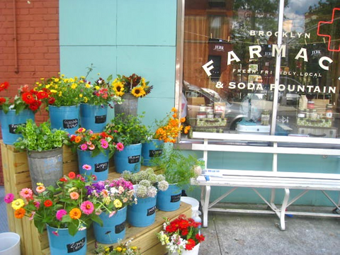 Brooklyn Farmacy and Ice Cream Soda Fountain Carroll Gardens molly oliver flower stand