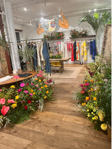 Mara Hoffman Lafayette Street Store NYC Molly Oliver Flowers custom installation for Spring 2024 NYFW 2023