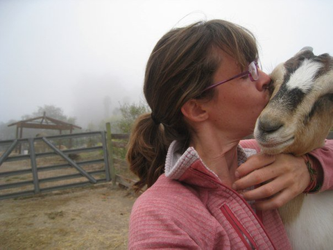 Molly Oliver with La Mancha goats at Live Earth Farm, Watsonville, CA 2009