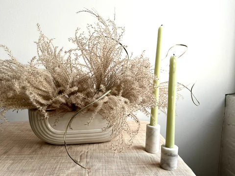 shop now send gift flowers Thanksgiving arrangement centerpiece dried local flowers miscanthus grass elegant minimalist cloud trough style ceramic vase foam free sustainable eco friendly