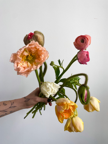 Icelandic poppies many graces ranunculus hand bouquet flower organic sustainable