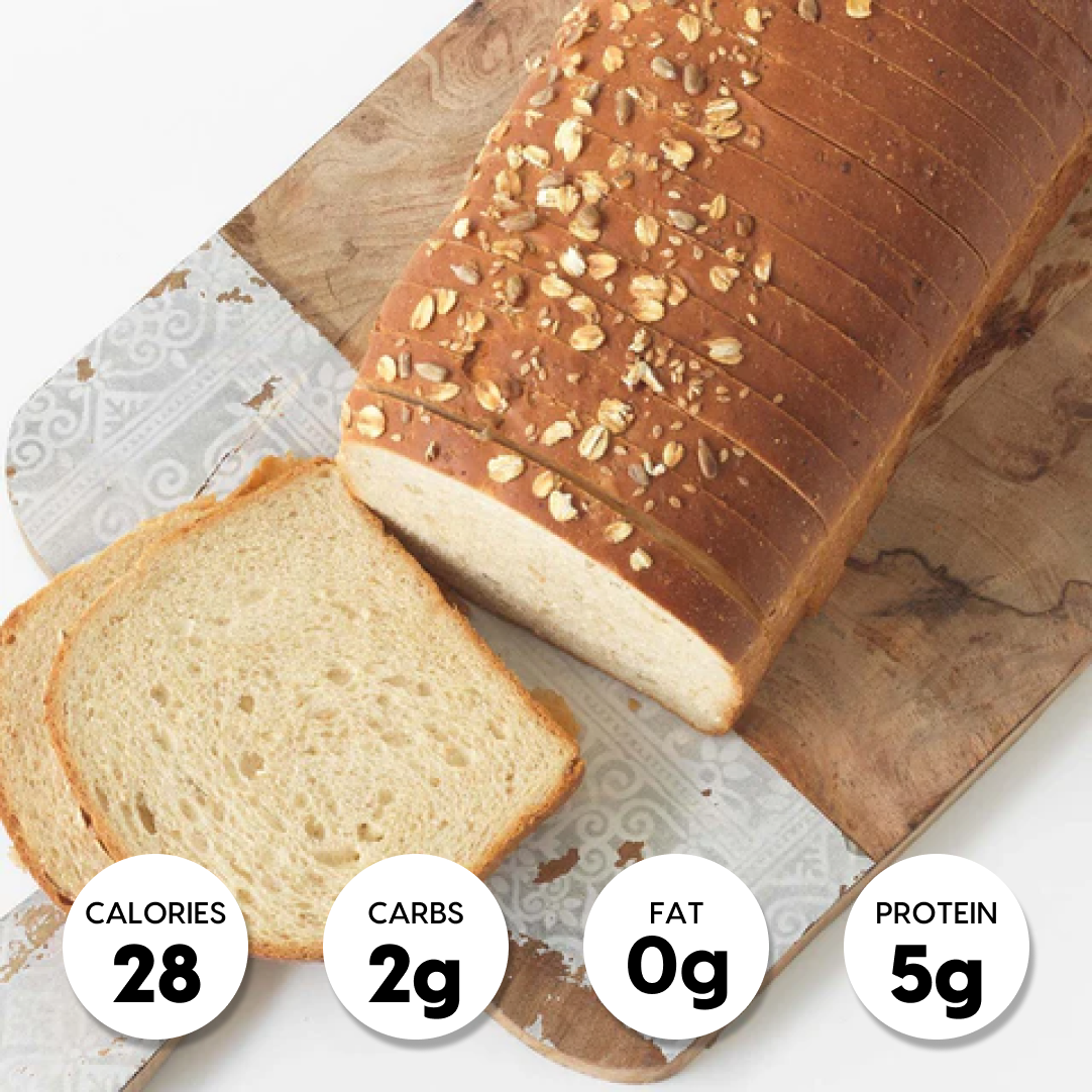 Loaf of bread with nutrition info