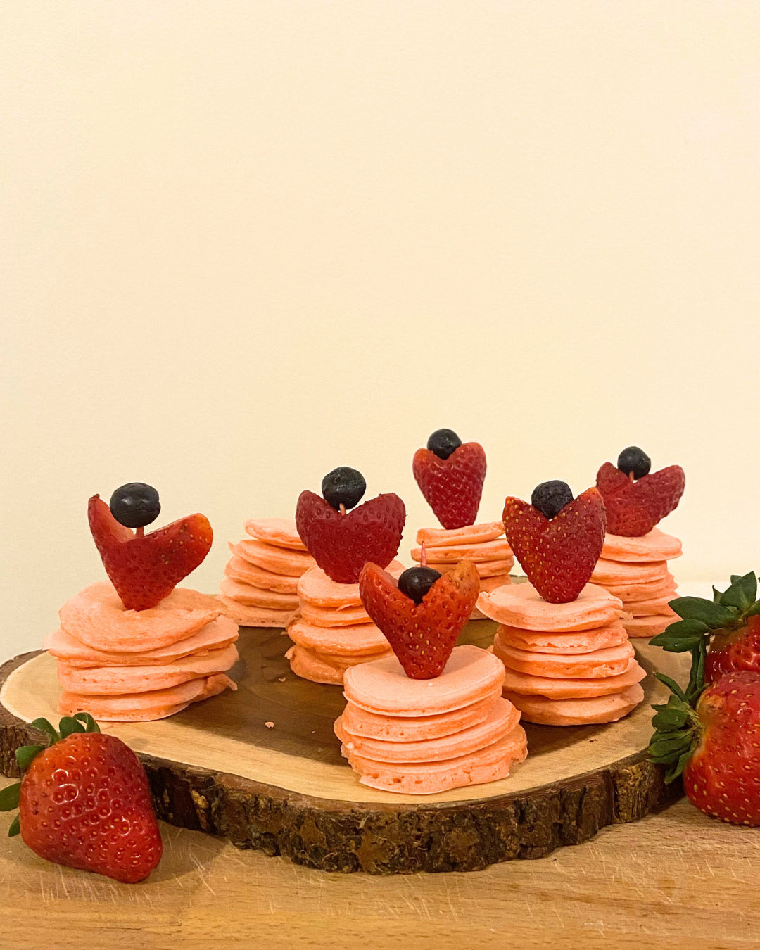 WiO Mini Pancake Stacks with a strawberry on top