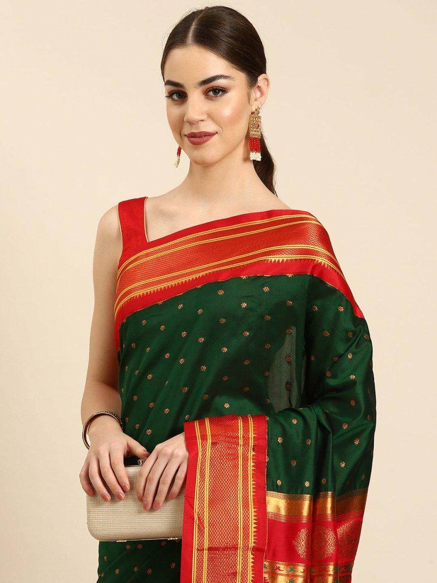 Confounding Green Paithani Silk Saree With Classy Blouse Piece –  LajreeDesigner