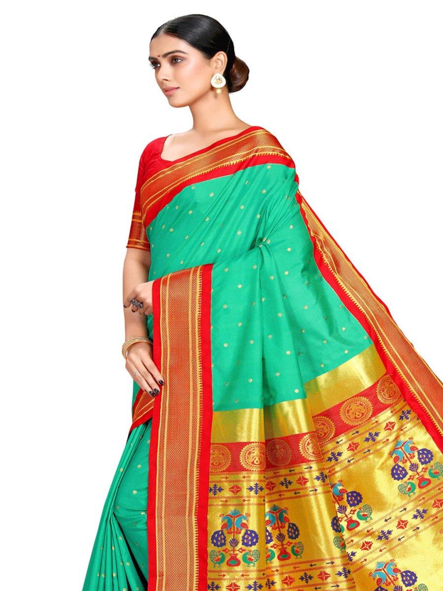 Buy VRINDITA FASHION Self Design Paithani Silk Blend, Cotton Silk Green  Sarees Online @ Best Price In India | Flipkart.com