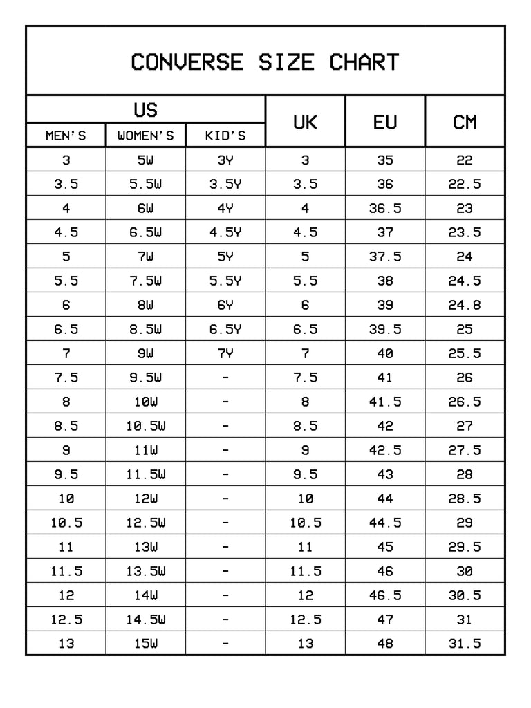 CONVERSE SIZE CHART – ODTO