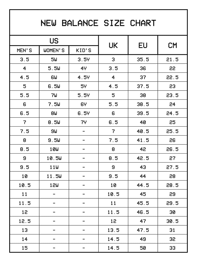 NEW BALANCE SIZE CHART – ODTO