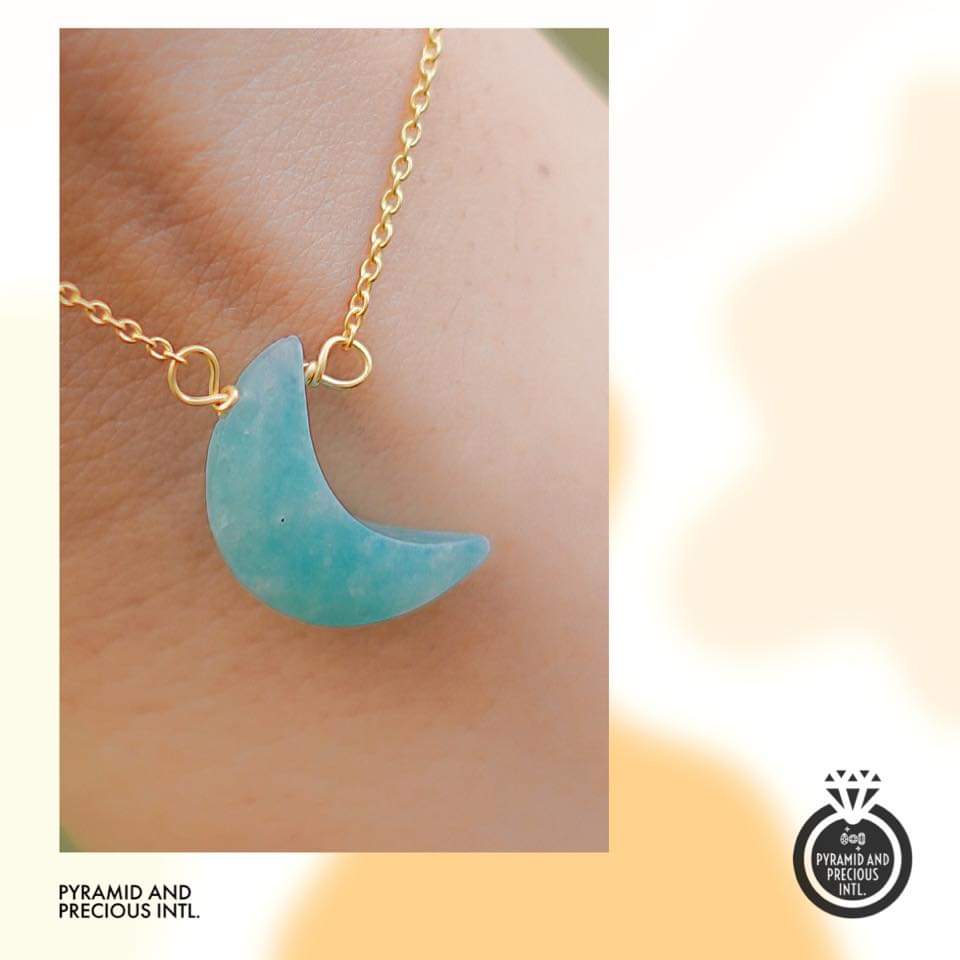 Amazonite Crescent Gold Necklace Half Moon Stone Long Necklace Gemstone Necklace Natural Stone Necklace Selling By Piece