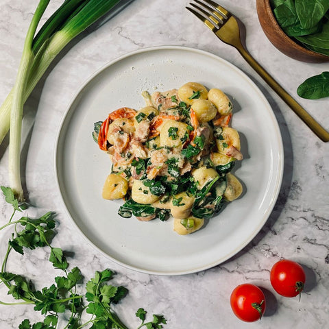 Gnocchi z wędzonym boczkiem i szpinakiem