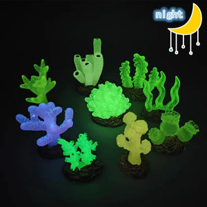 9Pcs Miniatures Luminous Fish Tank Aquarium Simulated Coral Decoration Fishes Bowls Resin Plants Ornaments Figurines Accessories - Petzie - Fish Tank Decorations Glow In The Dark