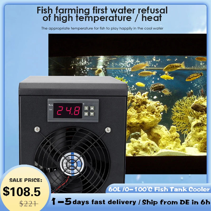 0-100℃ Aquarium Water Chiller 60L Fish Tank Cooler System Temperature Setting Device Constant For Fish Shrimp Breeding Tool