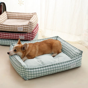 Bed for Dog Cat Pet Square Lattice Kennel Medium Small Dog Sofa Bed Cushion Pet Calming Dog Bed House Pet Supplies Accessories - Petzie