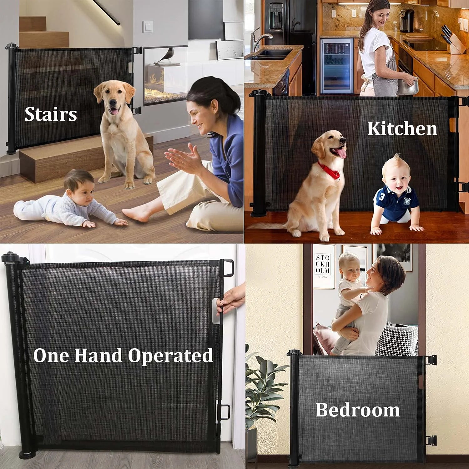Retractable Baby Gates,150x86cm Dog Gate Extra Wide Doorways Mesh Children Safety Mesh Gate, Pet Dog Gate for Stairs - Image 4