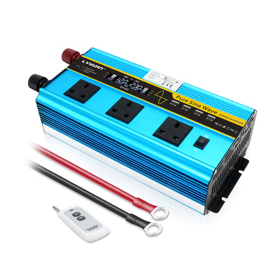 1000W Pure Sine Wave Power Inverter DC 12V to AC 230V with 2 USB For Europe  – LVYUAN