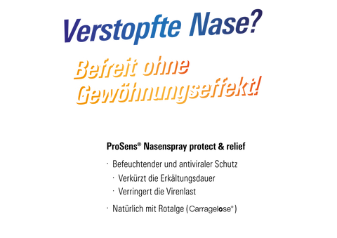 Verstopfte Nase? Befreit ohne Gewöhnungseffekt! ProSens® Nasenspray protect & relief - Befeuchtender und antiviraler Schutz - Verkürzt die Erkältungsdauer - Verringert die Virenlast - Natürlich mit Rotalge (Carragelose)